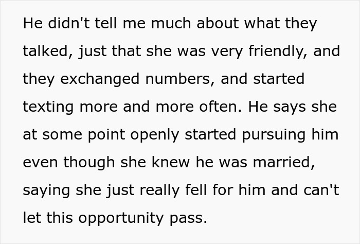 Text excerpt describing a woman's husband being hit on for the first time and its impact on their marriage. Text excerpt describing a woman's husband being hit on for the first time and its impact on their marriage.
