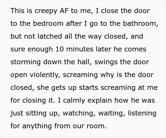 Text excerpt describing a man questioning his future with girlfriend after her 11-year-old son monitors bedroom and demands open door.