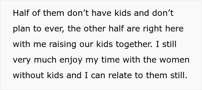Text excerpt discussing family dynamics and enjoying time with women without kids, related to 28YO work buddy and wife involvement. Text excerpt discussing family dynamics and enjoying time with women without kids, related to 28YO work buddy and wife involvement.