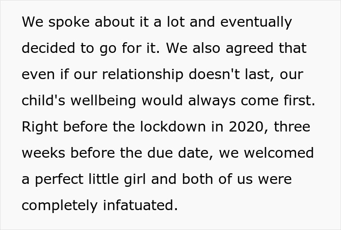 Text excerpt about a man raising a newborn alone, emphasizing child's wellbeing and shock at ex's return after three years. Text excerpt about a man raising a newborn alone, emphasizing child's wellbeing and shock at ex's return after three years.