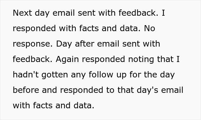 Email exchange showing employee responding with facts and data after manager’s baseless claims to fire employee. Email exchange showing employee responding with facts and data after manager’s baseless claims to fire employee.
