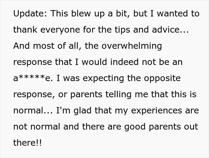 Text update message expressing gratitude for advice and relief that the neighbor’s kid turned fence into fast food window behavior is not normal.