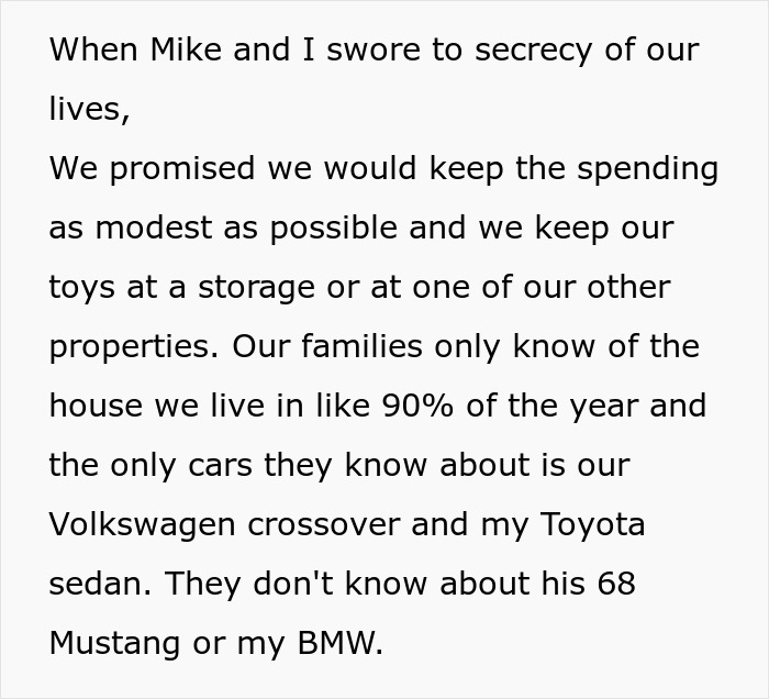 Husband and wife keep their wealth hidden from dysfunctional families by living modestly and limiting known assets. Husband and wife keep their wealth hidden from dysfunctional families by living modestly and limiting known assets.