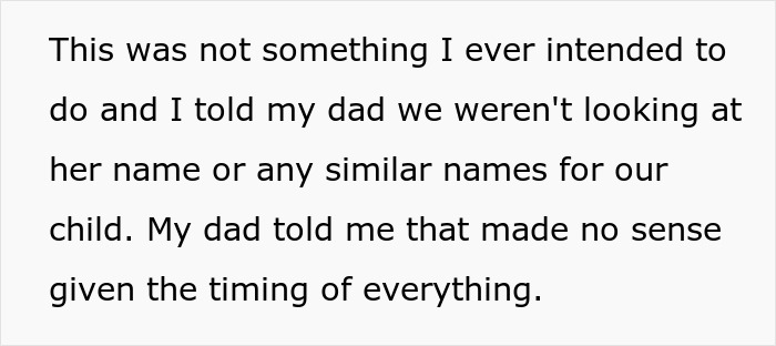 Text excerpt about a dad wanting his grandbaby named after his late wife, but son refuses quickly. Text excerpt about a dad wanting his grandbaby named after his late wife, but son refuses quickly.