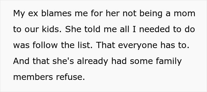 Text discussing a dad’s refusal to change kids’ diet for the ex’s new husband to let them stay with their mom. Text discussing a dad’s refusal to change kids’ diet for the ex’s new husband to let them stay with their mom.