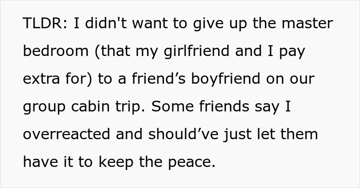 Man refuses to give up paid master bedroom to friend’s boyfriend, facing accusations of homophobia in group trip conflict. Man refuses to give up paid master bedroom to friend’s boyfriend, facing accusations of homophobia in group trip conflict.