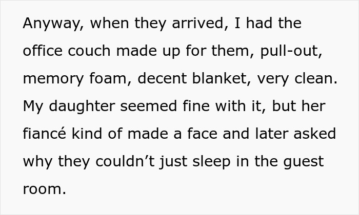 Text excerpt about a guy prioritizing his miniature wargaming studio over his daughter and her fiancé’s comfort. Text excerpt about a guy prioritizing his miniature wargaming studio over his daughter and her fiancé’s comfort.