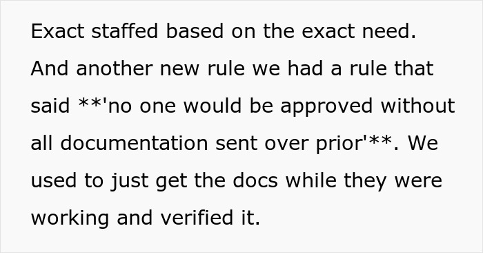 Text excerpt highlighting new policy impacts at medical facility, showing challenges faced by workers following updated documentation rules. Text excerpt highlighting new policy impacts at medical facility, showing challenges faced by workers following updated documentation rules.