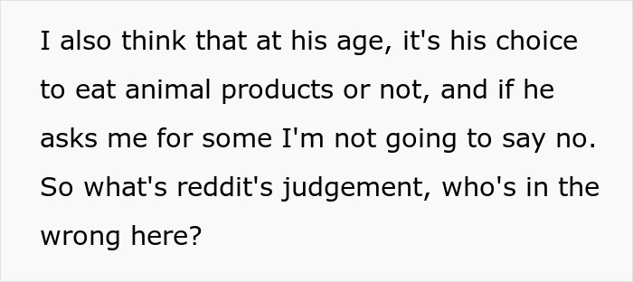 Text discussing a teen’s choice to eat meat despite parents forcing him to be vegan, questioning who is wrong. Text discussing a teen’s choice to eat meat despite parents forcing him to be vegan, questioning who is wrong.