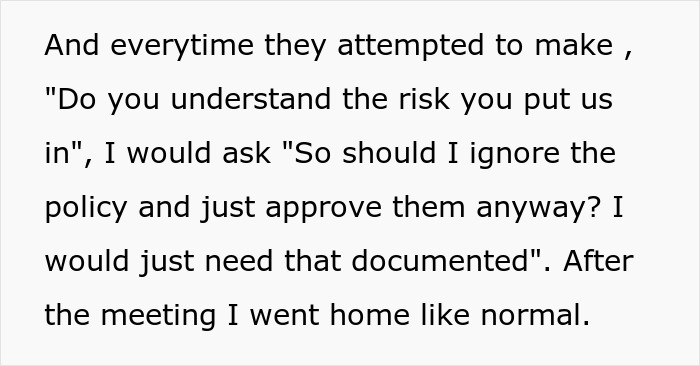 Text excerpt showing a medical facility facing disaster after a worker follows new policy during a critical meeting. Text excerpt showing a medical facility facing disaster after a worker follows new policy during a critical meeting.