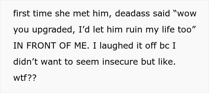 Alt text: Woman constantly makes below-the-belt comments about sister’s fiancé, causing family conflict and wedding ban.