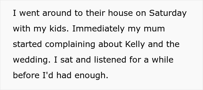 Text excerpt describing a family conflict involving a wedding guest refusal and fallout between a couple and their daughter. Text excerpt describing a family conflict involving a wedding guest refusal and fallout between a couple and their daughter.
