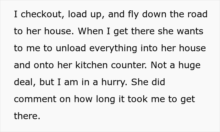 Text excerpt from a story about a grocery Karen refusing to pay for extra items and demanding the shopper cover the bill. Text excerpt from a story about a grocery Karen refusing to pay for extra items and demanding the shopper cover the bill.