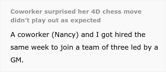 Lazy employee reluctantly adapts after new boss expects her to actually work and meet team goals. Lazy employee reluctantly adapts after new boss expects her to actually work and meet team goals.