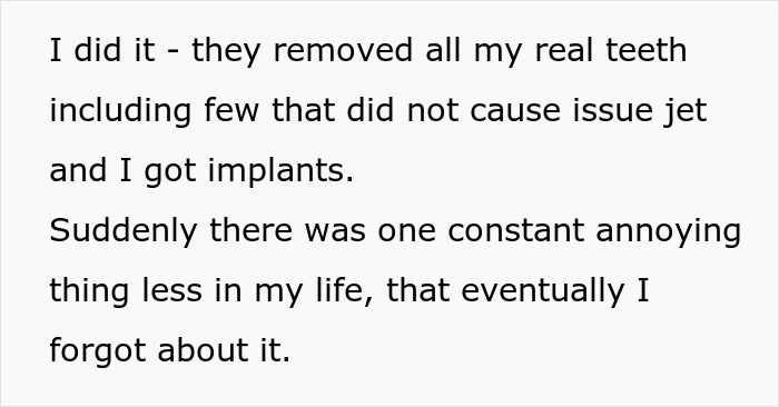 Man explains his teeth aren’t real after years together, leading to feelings of betrayal and trust issues in relationship. Man explains his teeth aren’t real after years together, leading to feelings of betrayal and trust issues in relationship.
