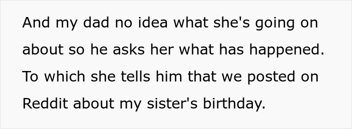 Text excerpt discussing confusion over a girl's 11th birthday post on Reddit and family reaction.