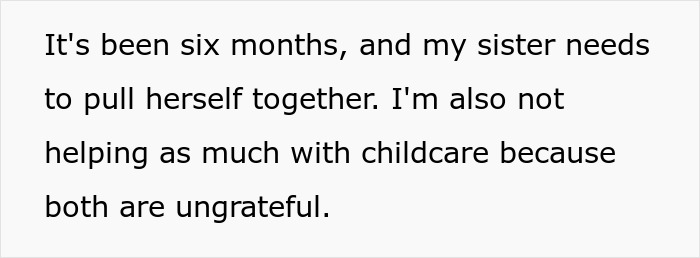 Alt text: Text about sister mooching off brother for months and refusing to take kids on a beach vacation due to unfairness. Alt text: Text about sister mooching off brother for months and refusing to take kids on a beach vacation due to unfairness.