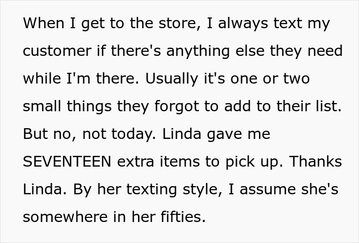 Text about a grocery Karen refusing to pay for extra items and demanding the shopper cover the bill or else. Text about a grocery Karen refusing to pay for extra items and demanding the shopper cover the bill or else.
