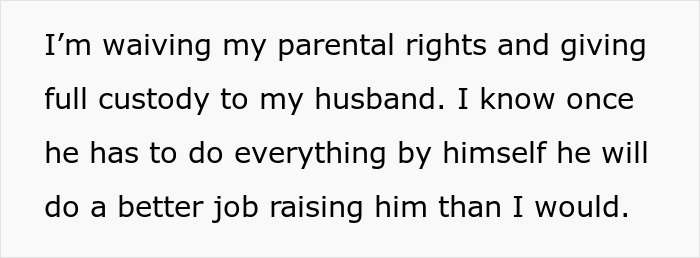 Text image showing a mom waiving parental rights, tired of her cheating husband and unwanted child, deciding to run away. Text image showing a mom waiving parental rights, tired of her cheating husband and unwanted child, deciding to run away.