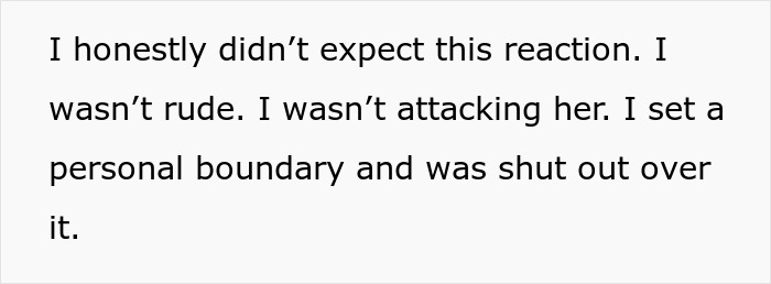 Text on a white background expressing surprise about being shut out after setting a personal boundary related to food talk triggering due to son’s autism.