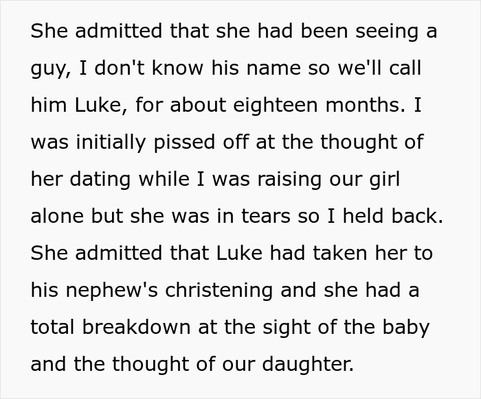 Text excerpt describing a man raising a newborn alone and his emotional struggle after ex reappears three years later. Text excerpt describing a man raising a newborn alone and his emotional struggle after ex reappears three years later.