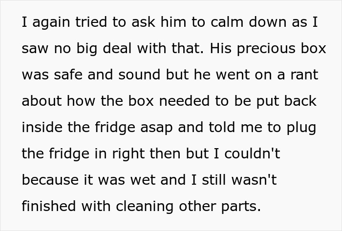 Text excerpt describing a husband guarding his box of olives while wife cleans, causing a meltdown. Text excerpt describing a husband guarding his box of olives while wife cleans, causing a meltdown.