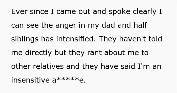 Text excerpt discussing family tension after coming out, highlighting a dad's reaction about grandbaby and naming demands. Text excerpt discussing family tension after coming out, highlighting a dad's reaction about grandbaby and naming demands.