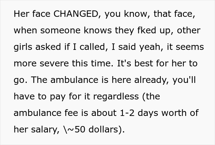 Text describing a severe case of attention seeking as an ambulance arrives at the office for assistance. Text describing a severe case of attention seeking as an ambulance arrives at the office for assistance.