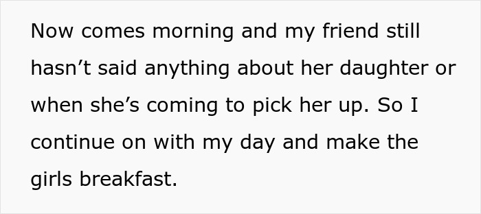 Text excerpt describing morning routine as friend remains silent about her daughter, related to WBTA charging friend for furniture damage. Text excerpt describing morning routine as friend remains silent about her daughter, related to WBTA charging friend for furniture damage.