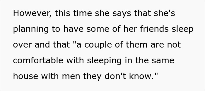 Text discussing a student asked to leave the house during roommate’s party over guests’ comfort with unknown men.