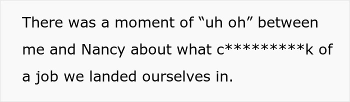 Text excerpt showing a realization moment about the challenges of working under a new boss, related to lazy employee expectations. Text excerpt showing a realization moment about the challenges of working under a new boss, related to lazy employee expectations.