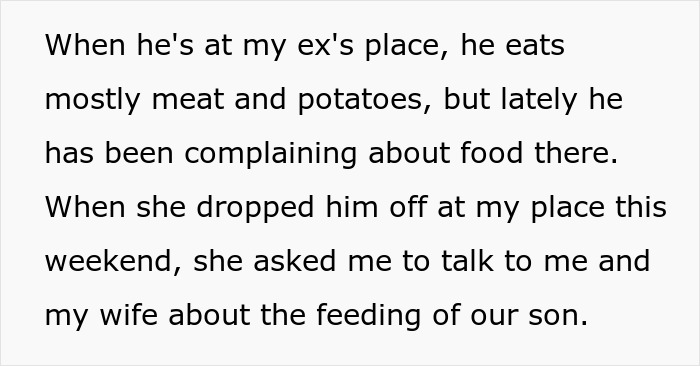 Text excerpt discussing son’s preference for dad’s rabbit food over mom’s nutritious chicken, sparking a family talk. Text excerpt discussing son’s preference for dad’s rabbit food over mom’s nutritious chicken, sparking a family talk.