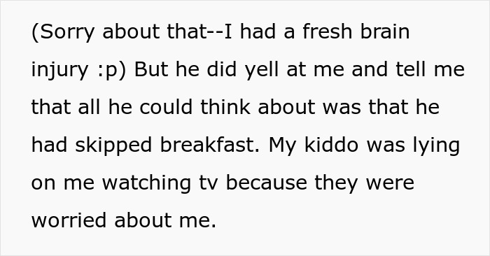 Text excerpt from a wife scared and bruised in ER, while husband is busy with TikTok and takeout, showing emotional distress.