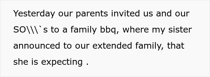 Text excerpt about family BBQ where pregnant sister announces her pregnancy, related to couple booking wedding venue in advance. Text excerpt about family BBQ where pregnant sister announces her pregnancy, related to couple booking wedding venue in advance.