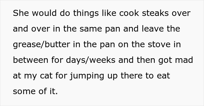 Text about a roommate stealing food and leaving grease in the pan, causing conflict over shared meals. Text about a roommate stealing food and leaving grease in the pan, causing conflict over shared meals.