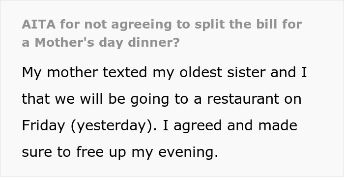 Person finds out after dinner they’re treating the table and refuses to pay, causing a family billing dispute. Person finds out after dinner they’re treating the table and refuses to pay, causing a family billing dispute.