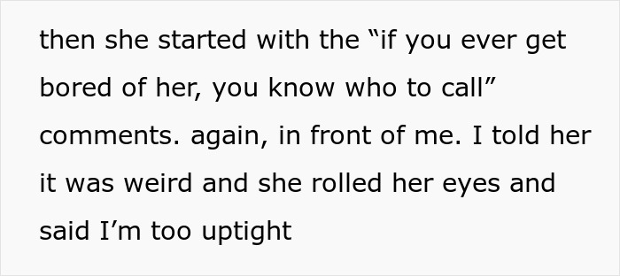 Woman making inappropriate below-the-belt comments about sister’s fiancé, causing tension before the wedding.