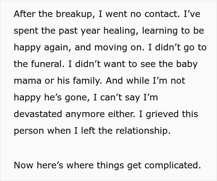 Text excerpt describing a woman refusing to give up a life insurance policy and dealing with her ex’s family over refinancing a car. Text excerpt describing a woman refusing to give up a life insurance policy and dealing with her ex’s family over refinancing a car.