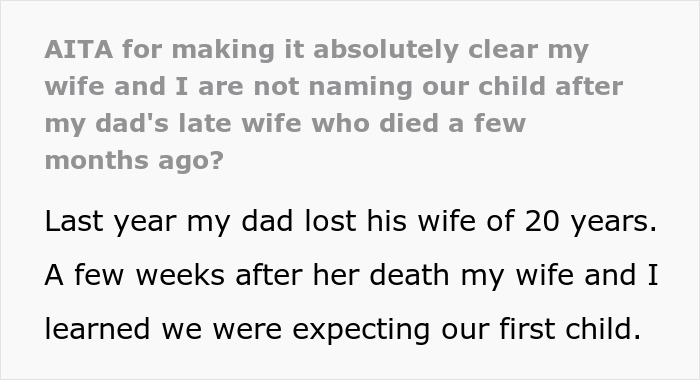 Text about a dad seeing grandbaby as a sign from his late wife and opposing naming the child after her. Text about a dad seeing grandbaby as a sign from his late wife and opposing naming the child after her.