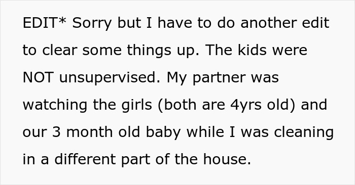 Text excerpt explaining a situation involving child supervision and furniture damage in a WBTA discussion. Text excerpt explaining a situation involving child supervision and furniture damage in a WBTA discussion.
