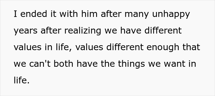 Text post about ending a relationship after years due to different life values and unhappiness. Text post about ending a relationship after years due to different life values and unhappiness.