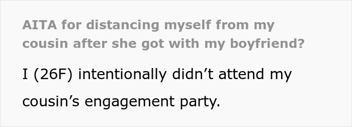 Text about cousin betrayal by having affair with her ex, family pressures to move past it and forgive shown in a post screenshot.