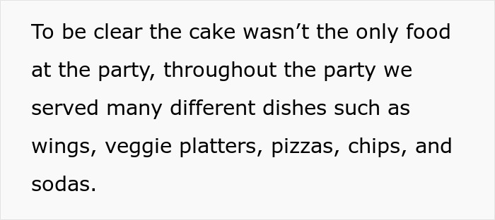 Text excerpt from a party menu describing various foods served at a birthday gathering including wings, pizzas, and veggie platters. Text excerpt from a party menu describing various foods served at a birthday gathering including wings, pizzas, and veggie platters.