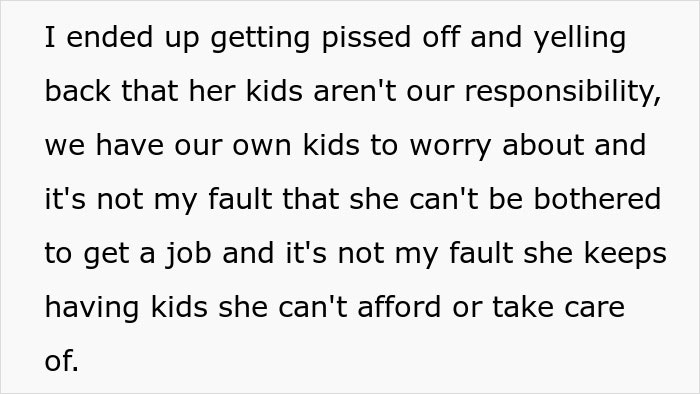 Text excerpt showing a woman refusing to babysit step sister's kids, causing family drama and conflict. Text excerpt showing a woman refusing to babysit step sister's kids, causing family drama and conflict.