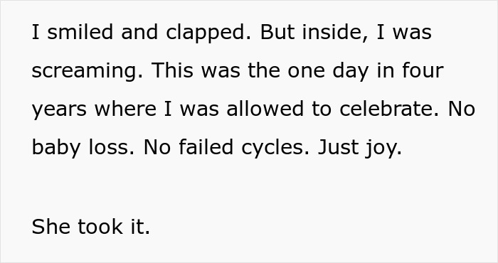 Text describing a woman hosting a baby shower after fertility struggles, with emotions of joy and pain. Text describing a woman hosting a baby shower after fertility struggles, with emotions of joy and pain.