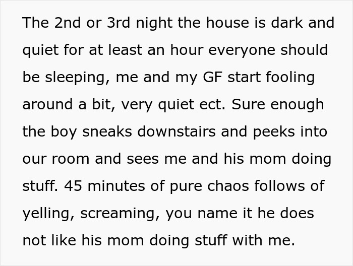 Man questions future with girlfriend after her 11-year-old son monitors bedroom and demands open door during chaos.