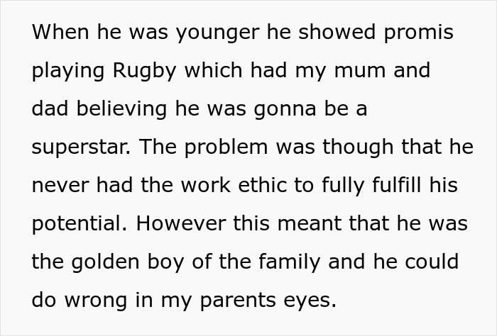 Text excerpt about a young man’s failed potential and family dynamics, related to bully bro and wedding conflict. Text excerpt about a young man’s failed potential and family dynamics, related to bully bro and wedding conflict.