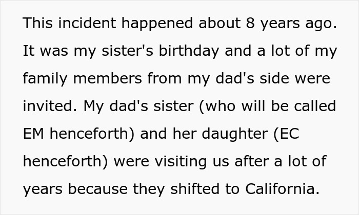 Girl’s 11th birthday celebration disrupted as visiting relatives demand cake, gifts, and full attention from the family.