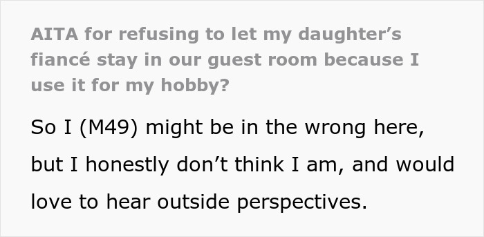 Man focusing on his miniature wargaming studio while his daughter and her fiancé are involved in a family dispute. Man focusing on his miniature wargaming studio while his daughter and her fiancé are involved in a family dispute.
