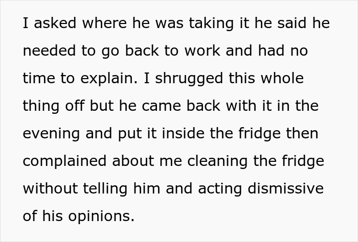 Text about husband guarding a box of olives like gold and wife’s cleaning causing a meltdown in the fridge. Text about husband guarding a box of olives like gold and wife’s cleaning causing a meltdown in the fridge.